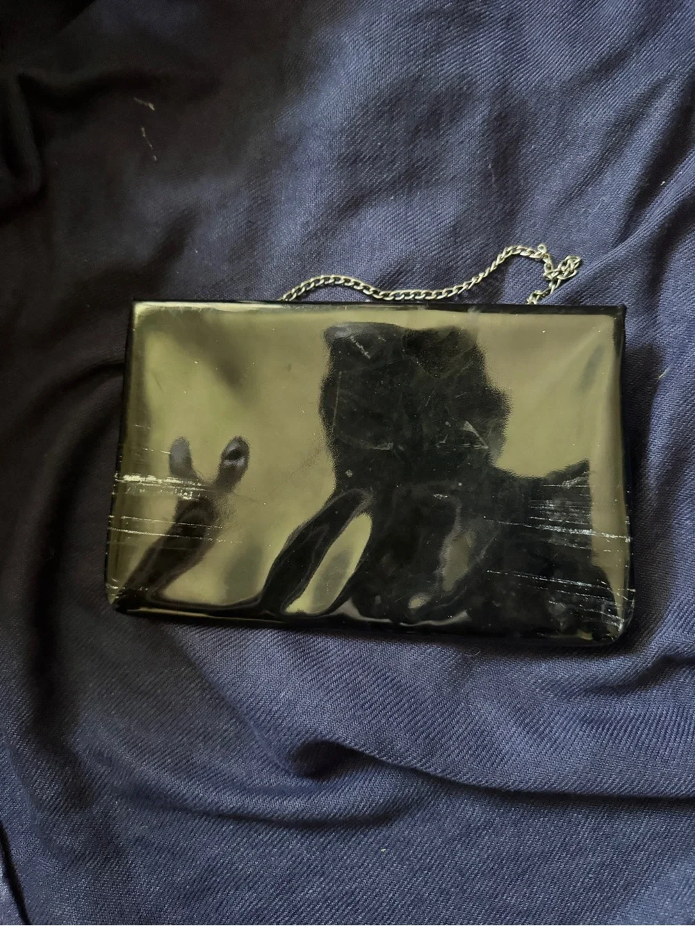 Classic Black Patent Bow-Accent Shoulder Bag
